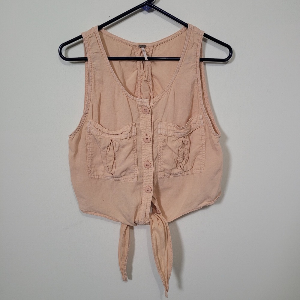 Free People Size S Crop Top Women Peach Linen Blend Highway Cruisin' Tank